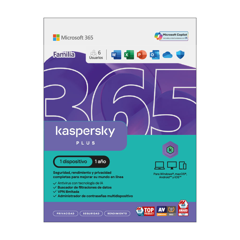 Kaspersky Plus 1 dispositivo 1 año más Microsoft Familia 1 año