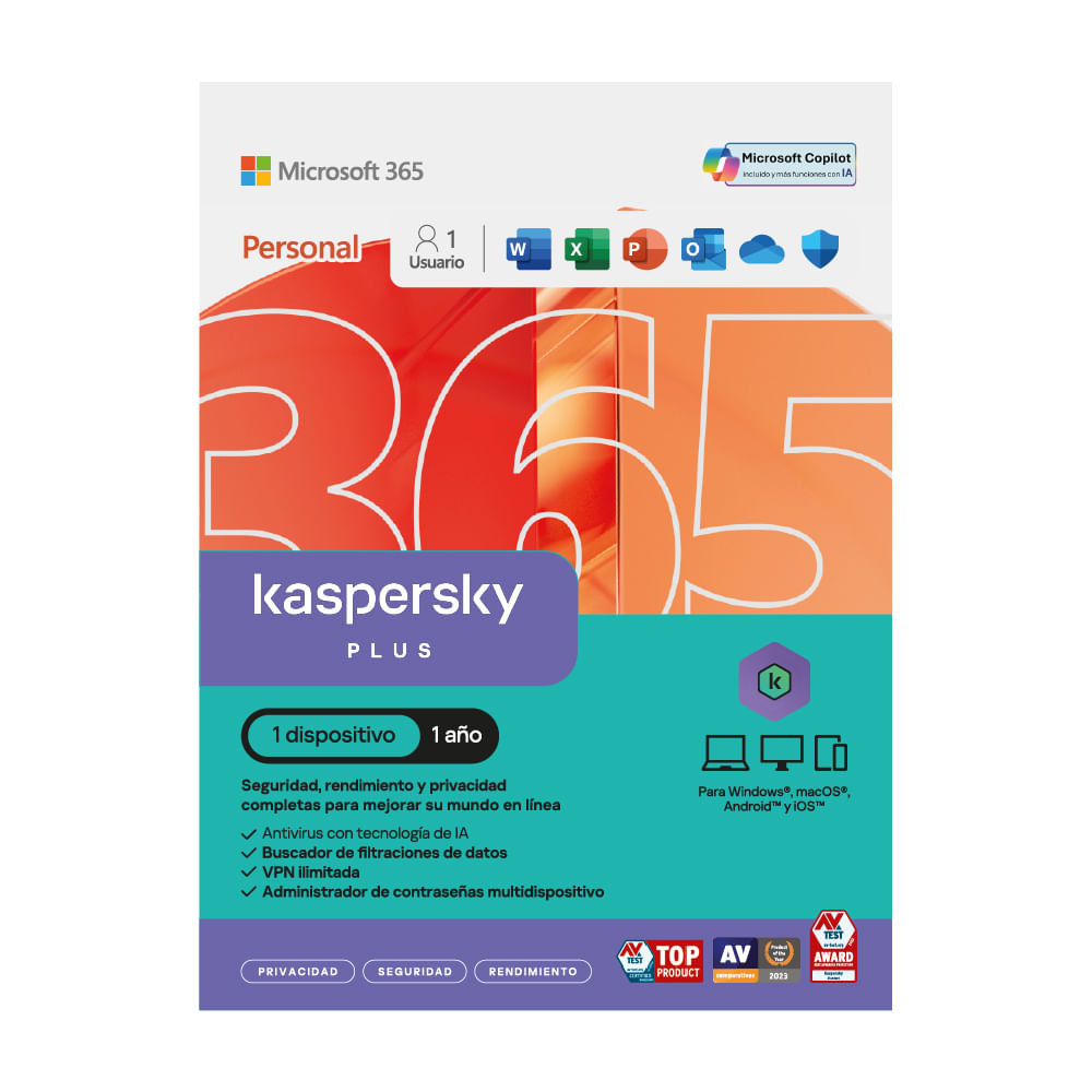Kaspersky Plus 1 dispositivo 1 año más Microsoft Personal 1 año