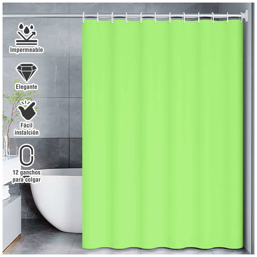 Cortina de Baño Moderna Impermeable Verde Limón U11