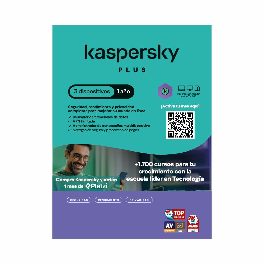 Kaspersky Plus 3 dispositivos 1 año más 1 mes gratis de Platzi
