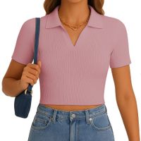 Polo Mujer Camisero Manga Corta New 710-13 Rib Grueso Color Rosa