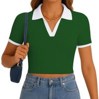 Polo Mujer Camisero Bicolor Manga Corta Rib Grueso New 710-13 Color Verde