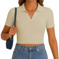 Polo Mujer Camisero Manga Corta New 710-13 Rib Grueso Color Beige
