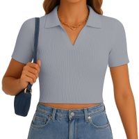 Polo Mujer Camisero Manga Corta New 710-13 Rib Grueso Color Gris