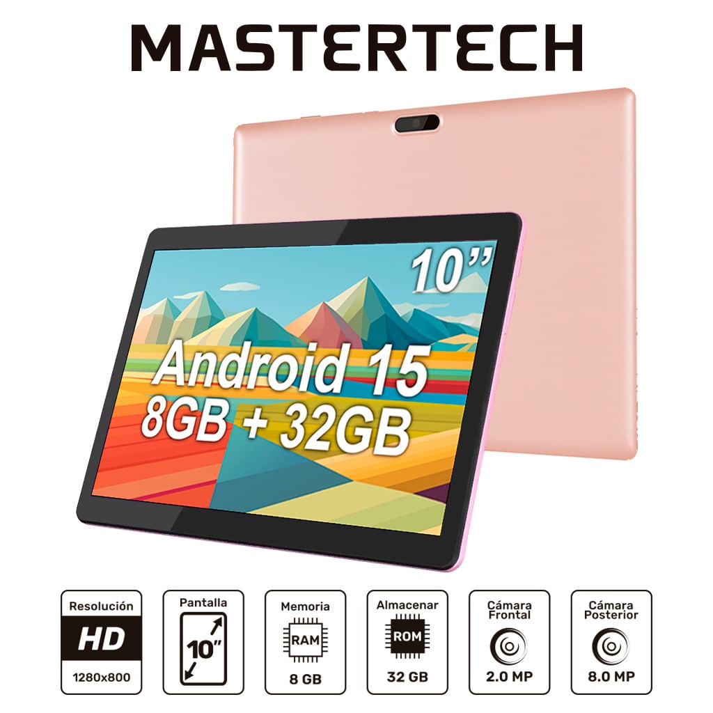 TABLET COLOR ROSADO MARCA MASTERTECH MODELO ZB10 WIFI 32GB 8GB DE RAM