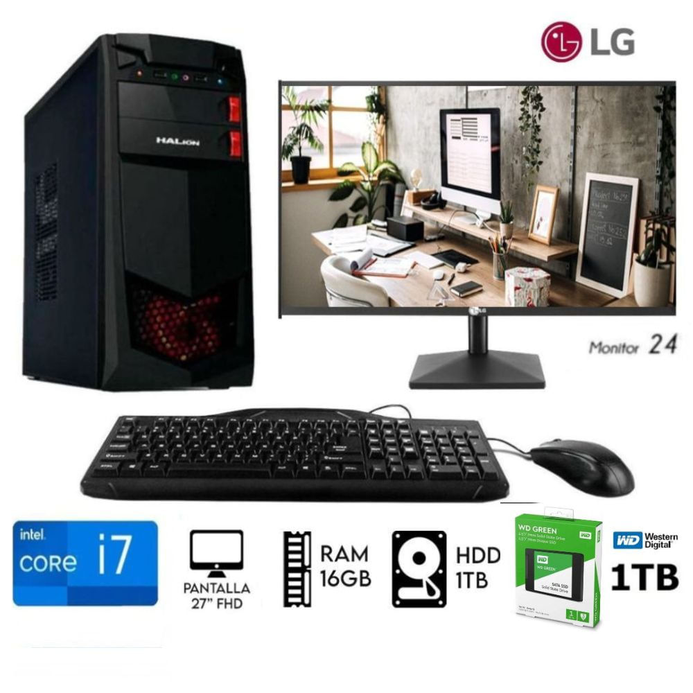 Computadora PC Intel Core i7 RAM 16GB Disco HDD 1TB -SSD 1TB Monitor 24 LG