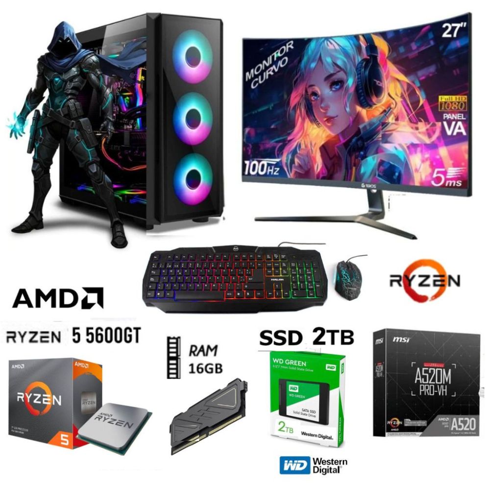 Computadora PC GAMER RYZEN 5 5600GT RAM 16GB DISCO SOLIDO SSD 2TB MONITOR 27
