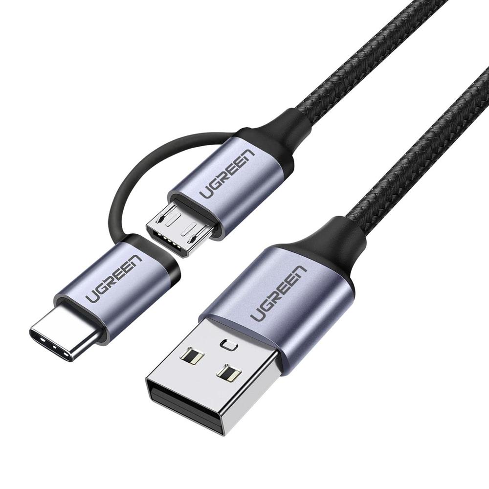 Cable USB-A 2.0 Male to MicroUSB y USB-C 3A 1mt Ugreen US177 - 30875