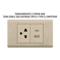 Tomacorriente CTierra Doble Toma USB A y C Empotrable - Platinium