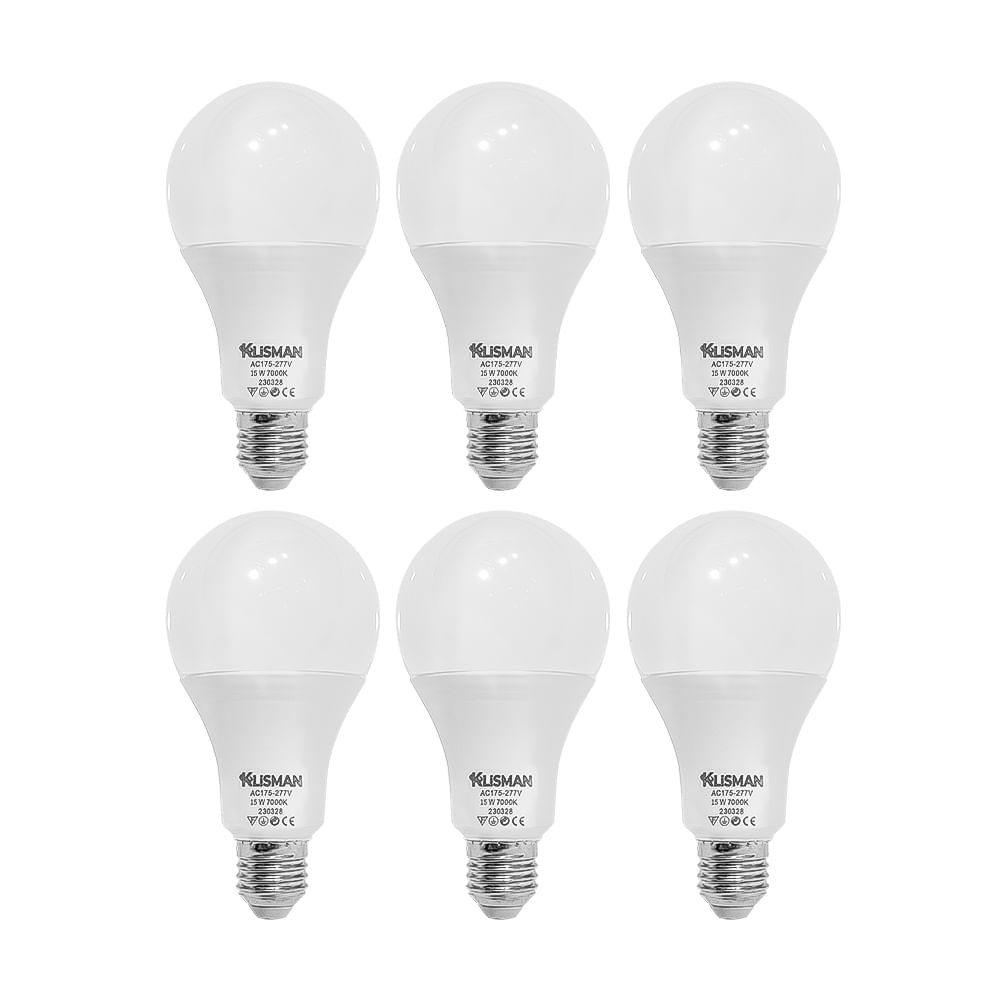 Pack x6 Focos LED KLISMAN E27 15W Luz Fría
