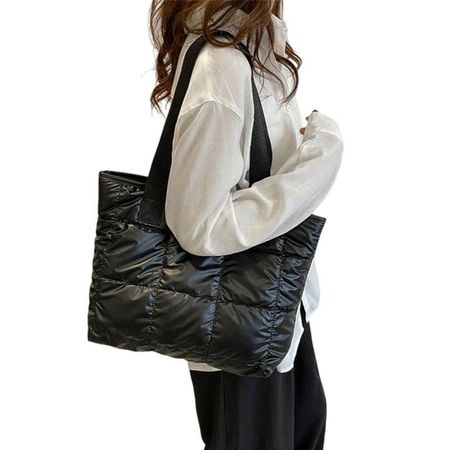 Bolso Hombro Mano Tote Puffer Shopper Bag Negro   Mujer Viaje Genieka