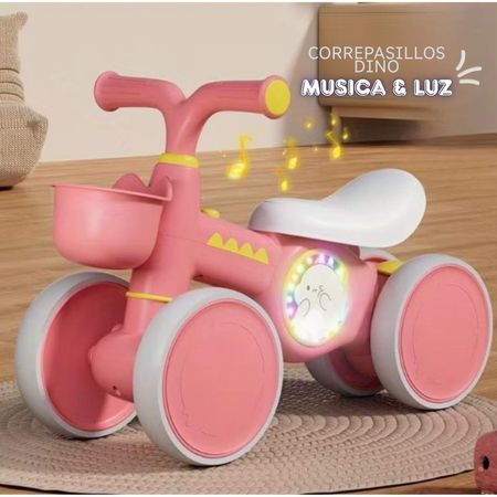 Triciclo Correpasillos Scooter Dino Musical y Luz para Niños Rosado