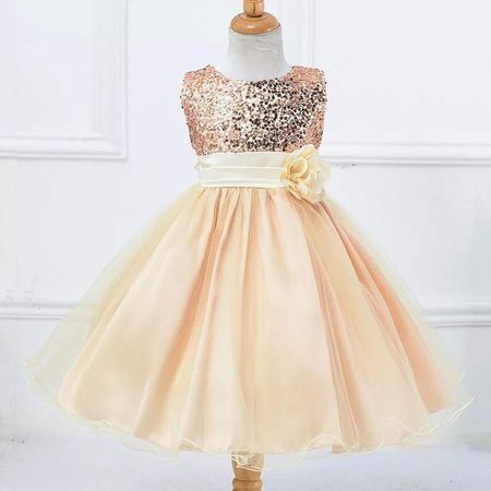 Vestido Niña Bebé Dorado Little Golden Fiesta Cumpleaños - Genieka 4 a 6 años Melon