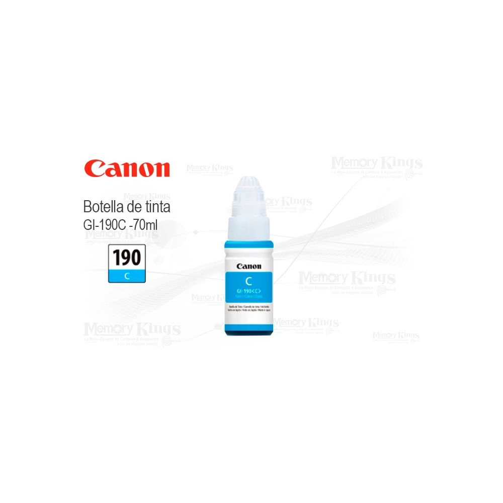 Botella de tinta Canon GI-190 cian 70ml - Alta calidad de impresión ideal para impresoras Canon