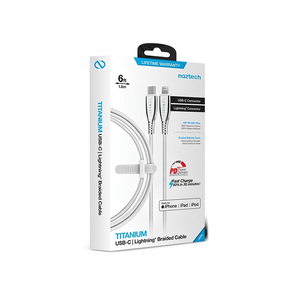 Cable Titanium Naztech USB-C to Lightning Plateado