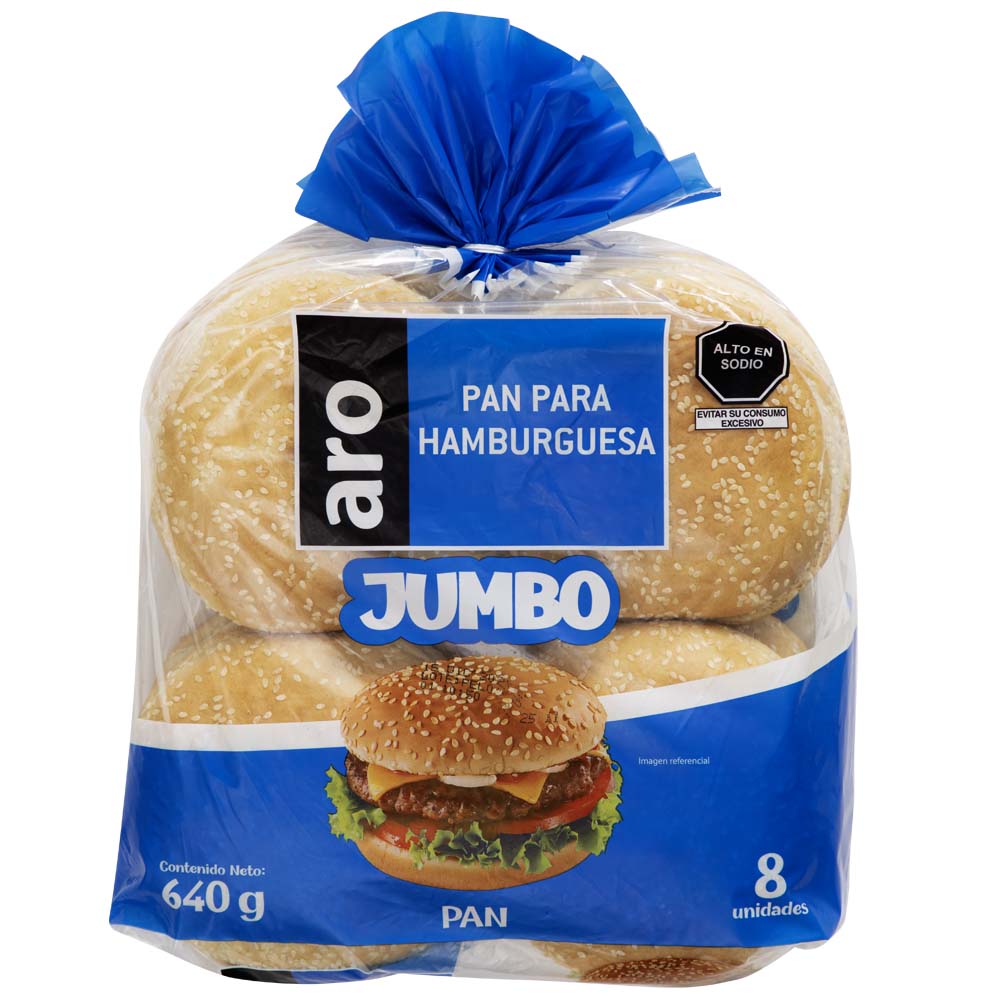 Pan Hamburguesa Jumbo ARO Bolsa 640g Paquete 8un