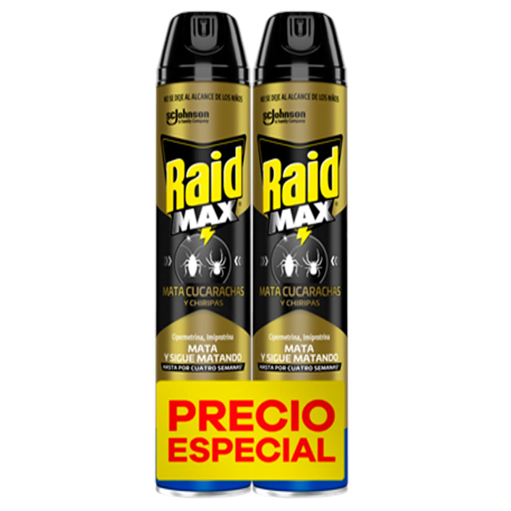 Insecticida en Aerosol RAID Matacucarachas Botella 400ml Paquete 2un