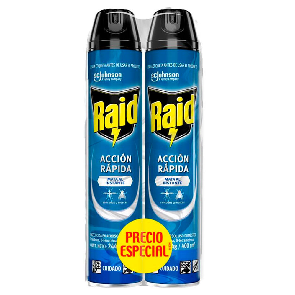 Insecticida en Aerosol RAID para Insectos Voladores Botella 400ml Paquete 2un