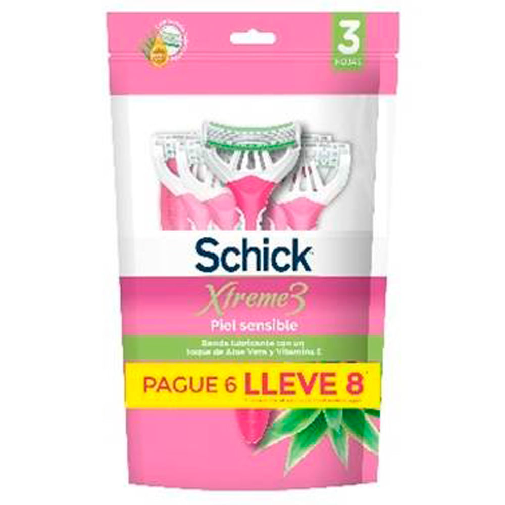 Máquina de Afeitar SCHICK Desechable Xtreme3 para Mujer Blíster 8un