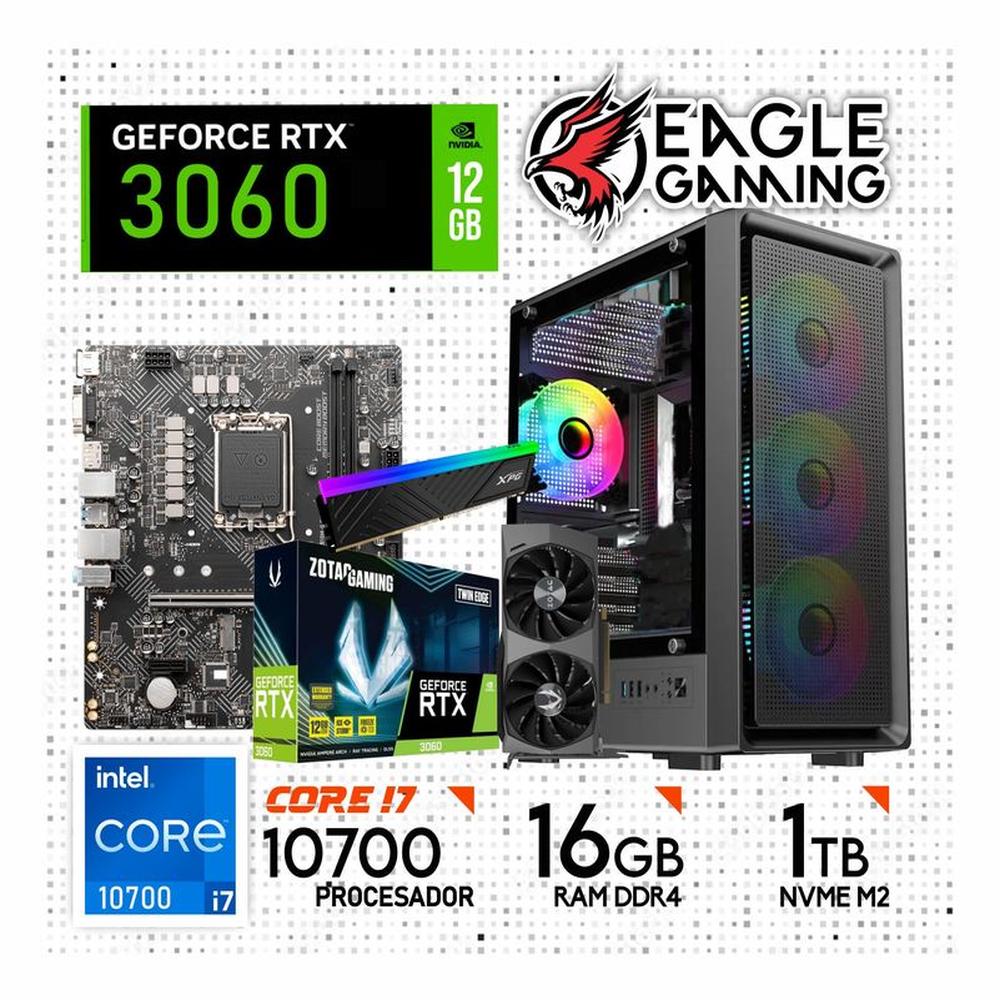Computadora PC Gamer Core i7 -10TH- RAM 16GB- SSD 1TB- VIDEO RTX 3060 12GB
