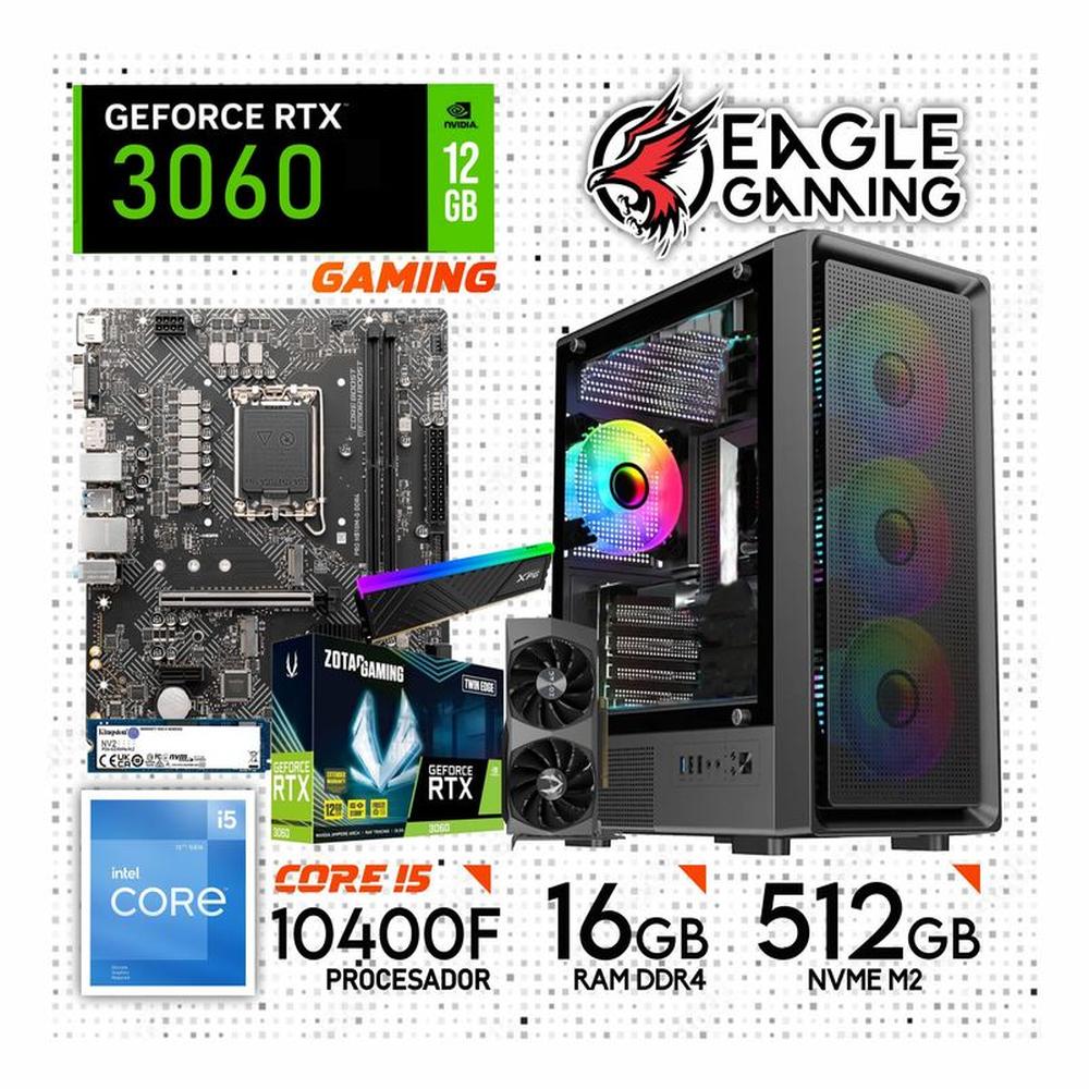 Computadora PC Gamer Core i5 10400F -RAM 16GB - SSD 512GB - VIDEO RTX 3060 12GB