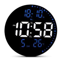 Reloj Digital LED Redondo 25 cm con Alarma, Fecha, Temperatura y Brillo Ajustable Azul LED-JH2560