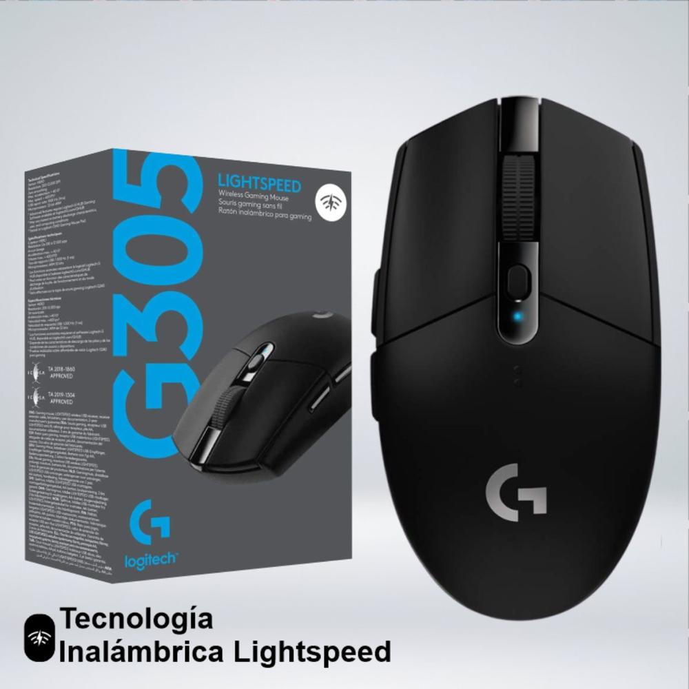MOUSE GAMER G305 LIGHTSPEED SENSOR HERO 12K CON 6 BOTONES  NEGRO