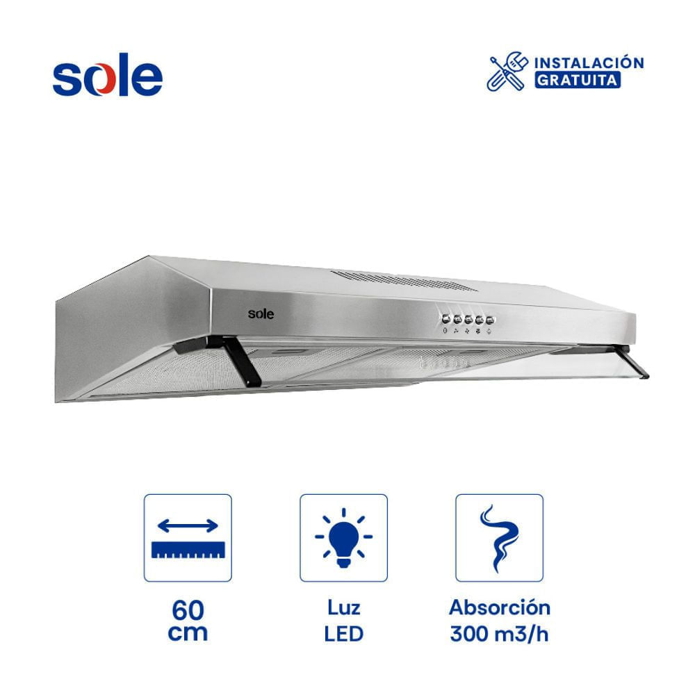 Campana Extractora Convencional 60cm Sole Nueva Roma 1 Motor Acero Inoxidable