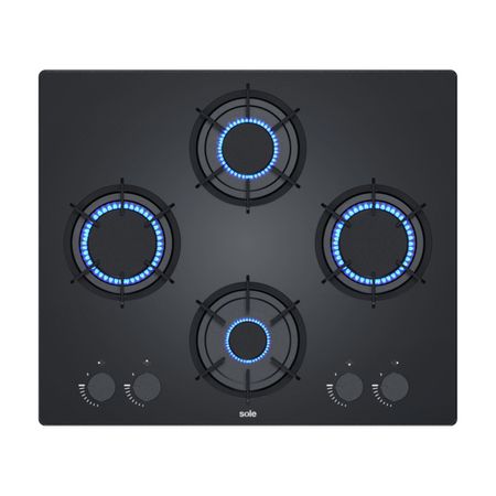 Cocina Encimera 60cm Sole Rubí 4 Hornillas Vidrio Templado