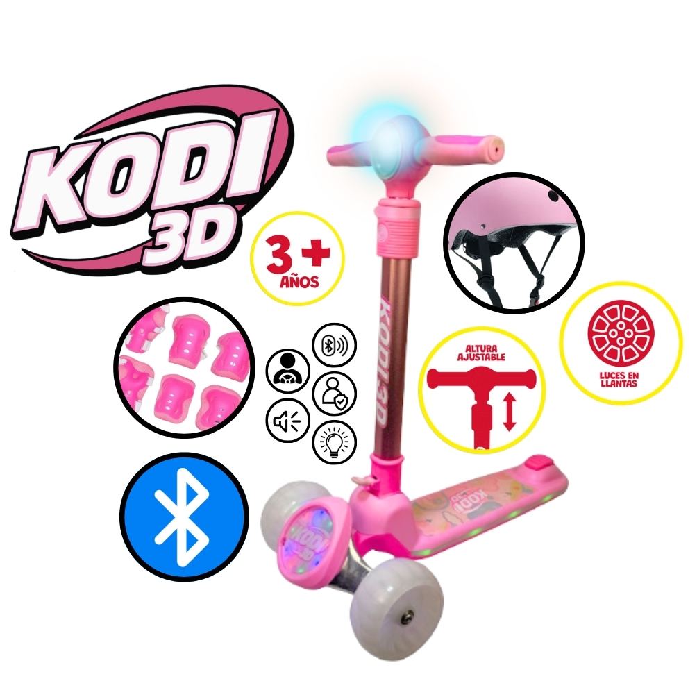 SCOOTER PARA NIÑAS CON BLUETOOTH Y LUCES KODI 3D ROSADITO KO-253