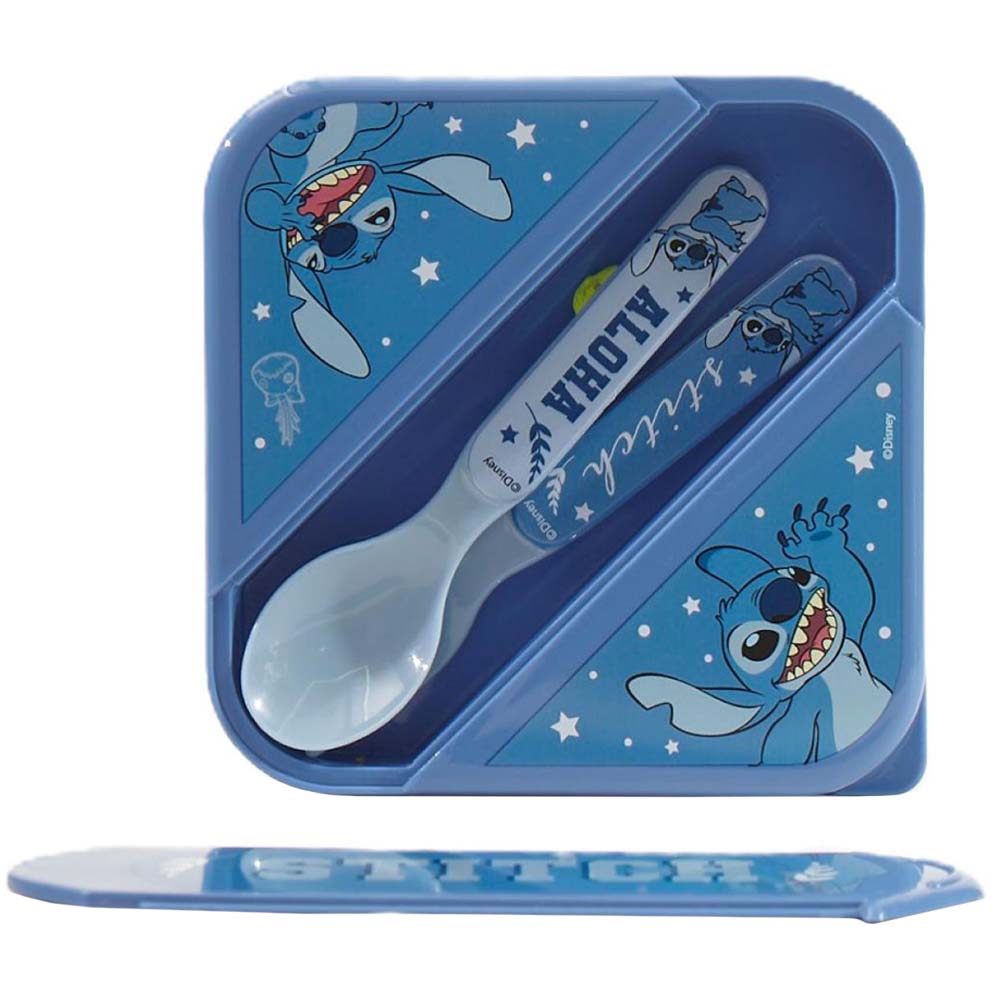 Táper Hermetico DISENY 850ml Con Cubiertos Stitch