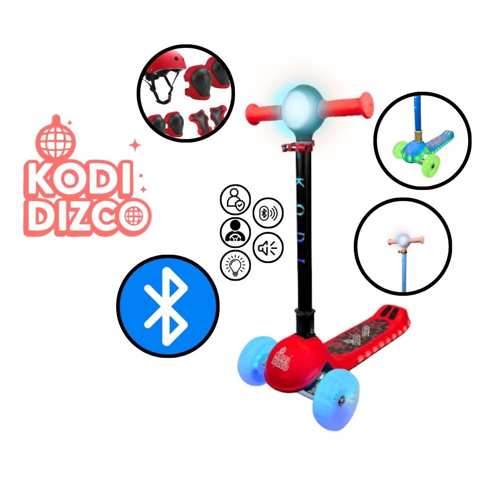 SCOOTER PARA NIÑOS CON LUCES Y BLUETOOTH KODI DIZCO  NEGRO CON ROJO