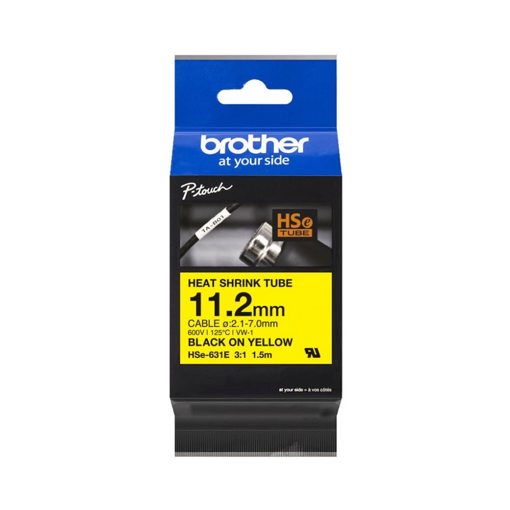 Cinta Termorretráctil Brother HSE631E 112 mm Negro sobre Amarillo para Rotuladoras PTouch