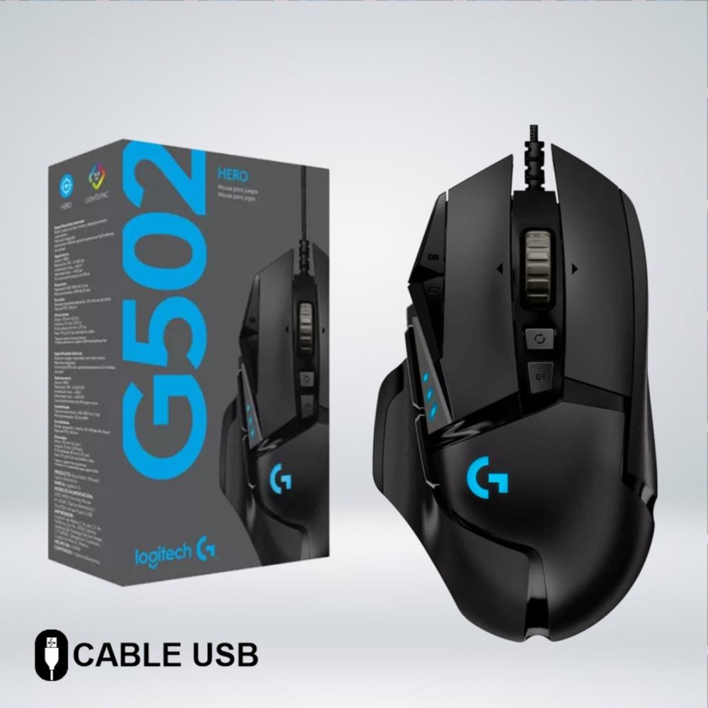 MOUSE GAMER LOGITECH G502 RGB SENSOR HERO16K 11 BOTONES AJUSTABLES