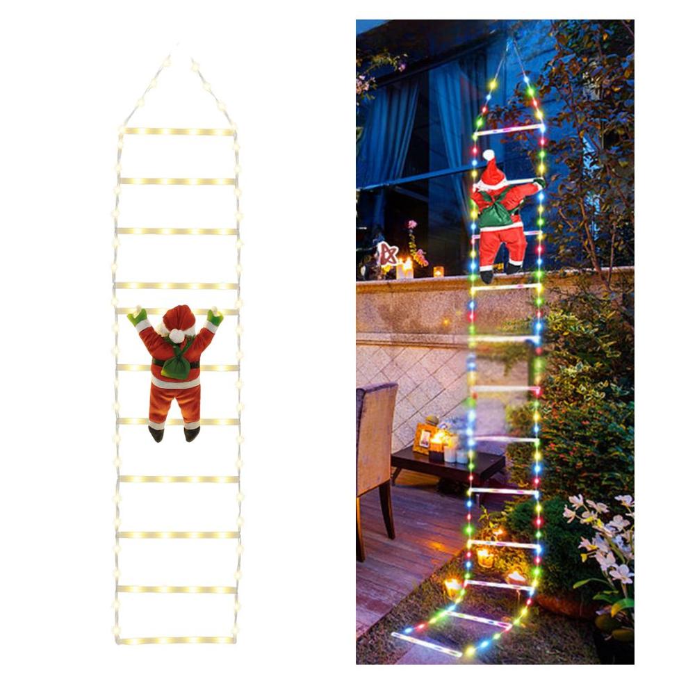 Escalera Navideña LED RGB 2.1 m con Papá Noel, Control Remoto, 8 Modos de Luz y Temporizador
