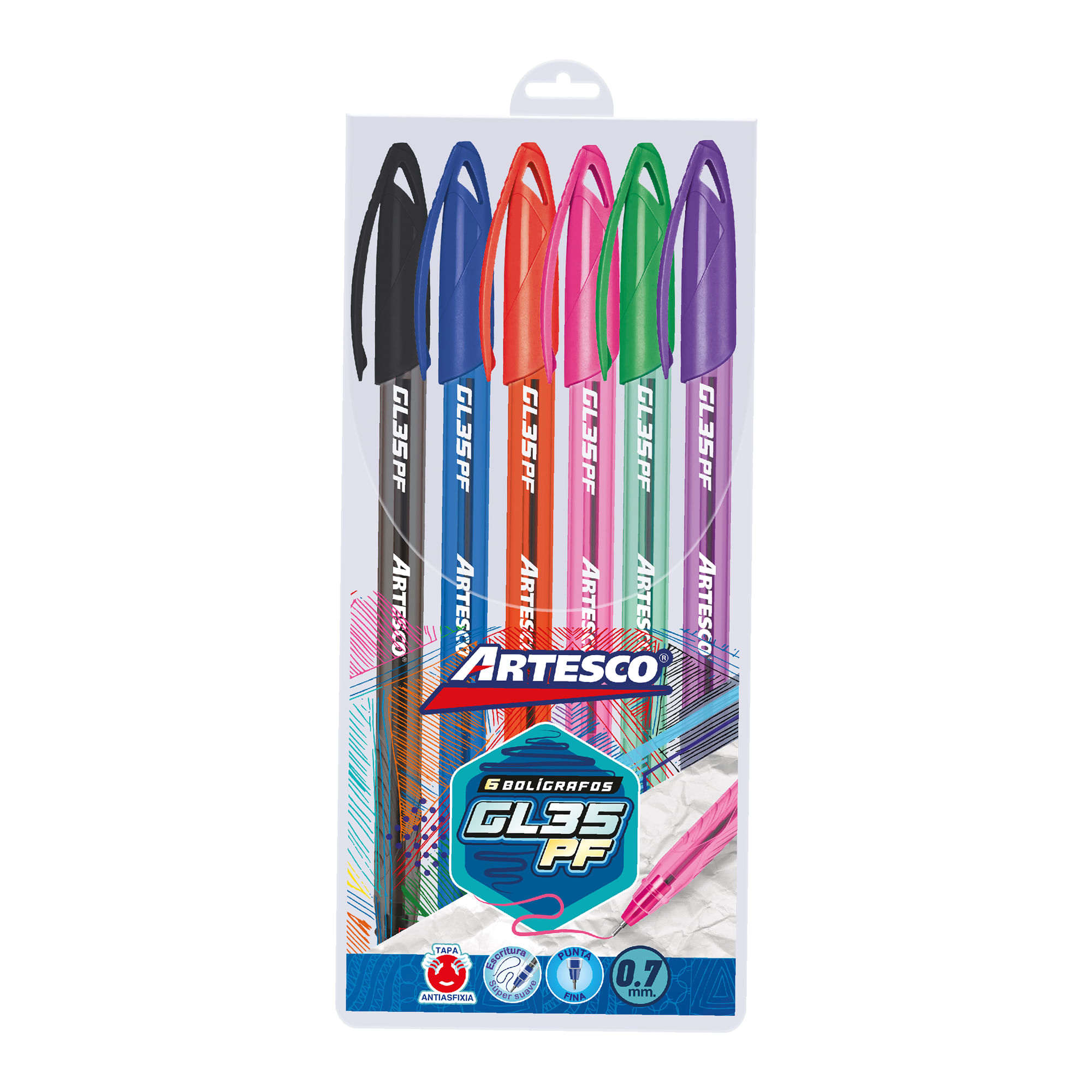 Lapiceros ARTESCO GL35 0.7mm. Blíster 6un