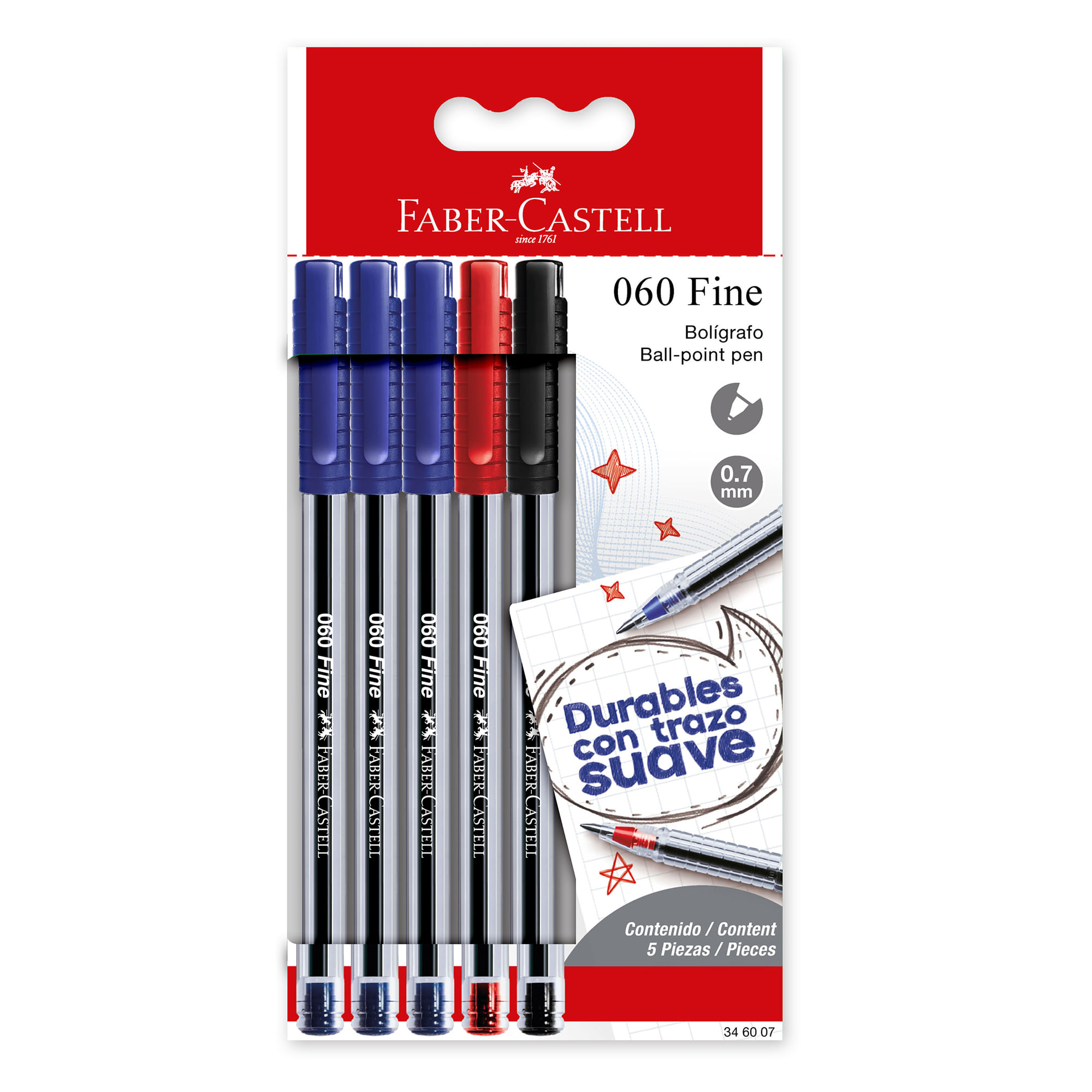 Lapiceros FABER CASTELL 060F 3-Azul 1-Rojo 1-Negro Pack 5un