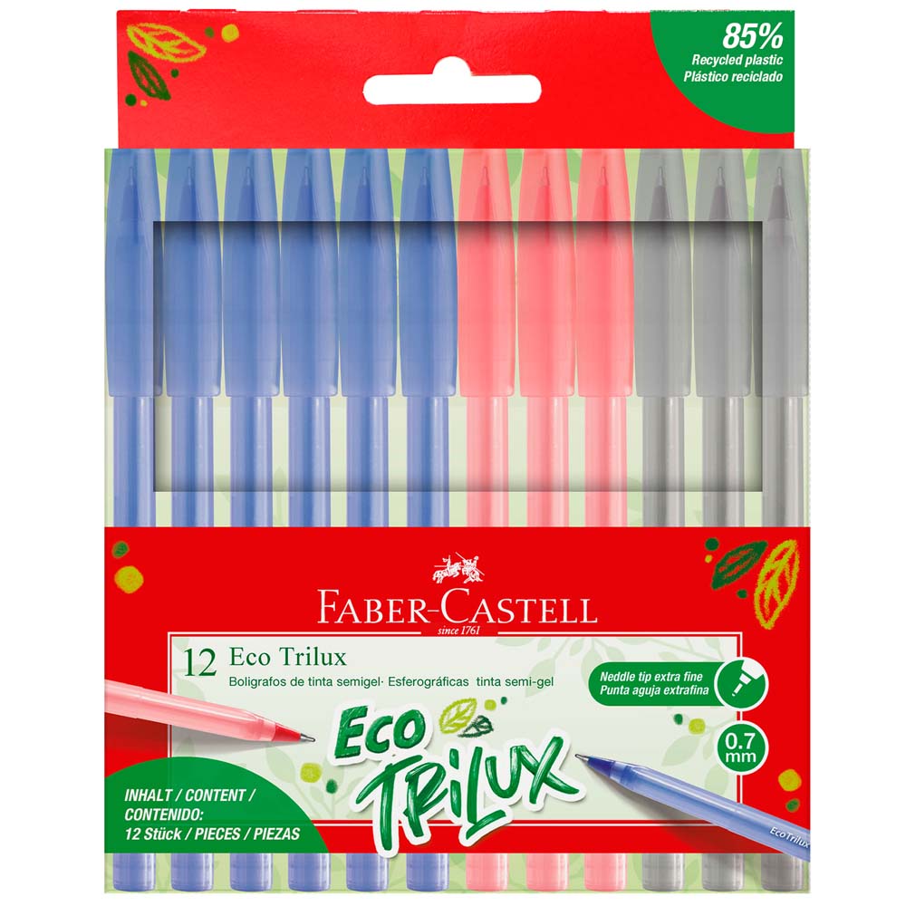 Lapiceros FABER CASTELL Eco Trilux 6-Azul 3-Rojo 3-Negro Pack 12un