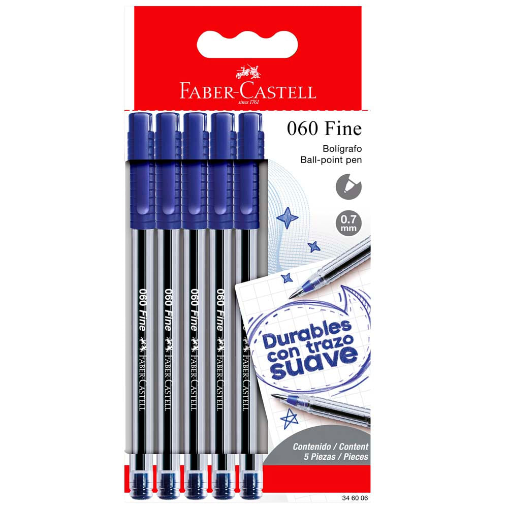 Lapiceros FABER CASTELL 060-F 0.7 mm. Azul Bolsa 5un