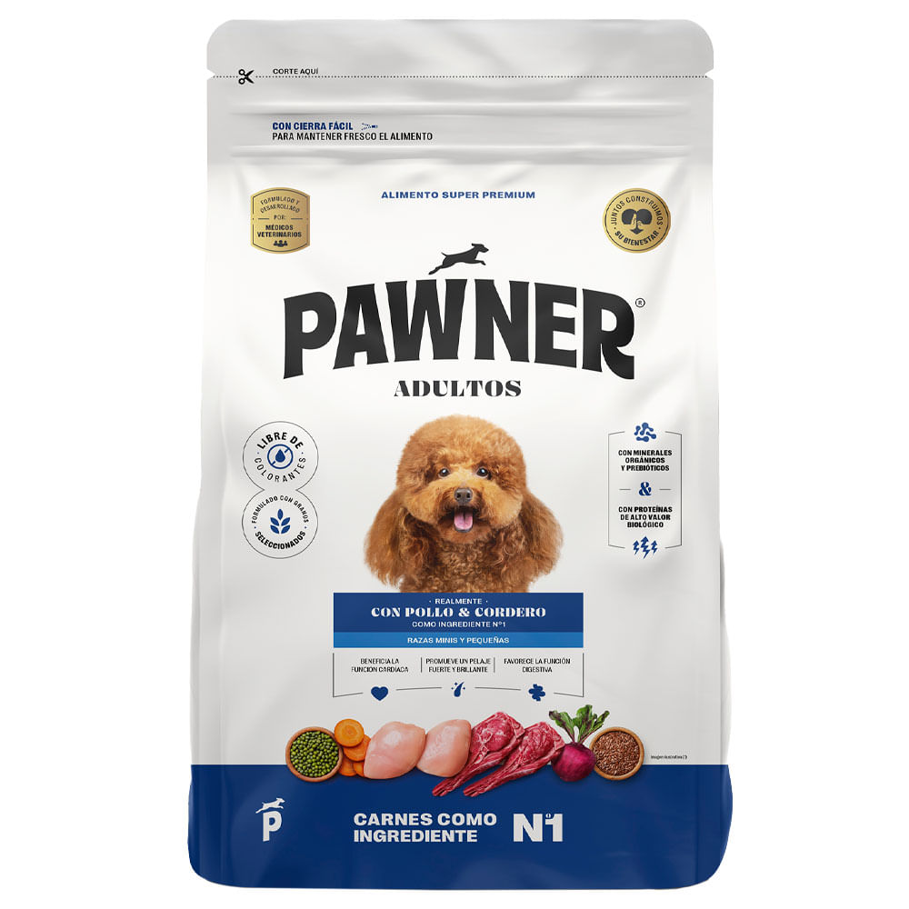 Comida para Perros PAWNER Razas Minis y Pequeñas Con Pollo y Cordero Bolsa 3Kg