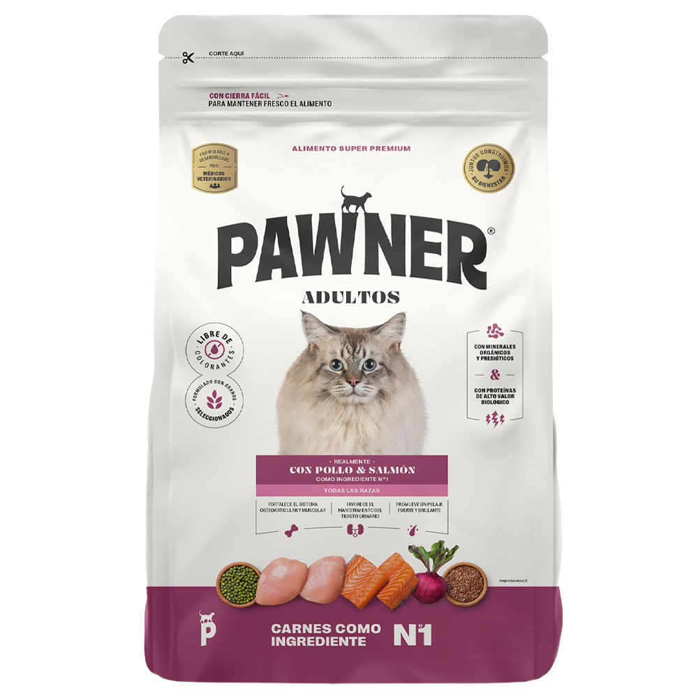 Comida para Gatos PAWNER Adultos Con Pollo y Salmón Bolsa 1Kg