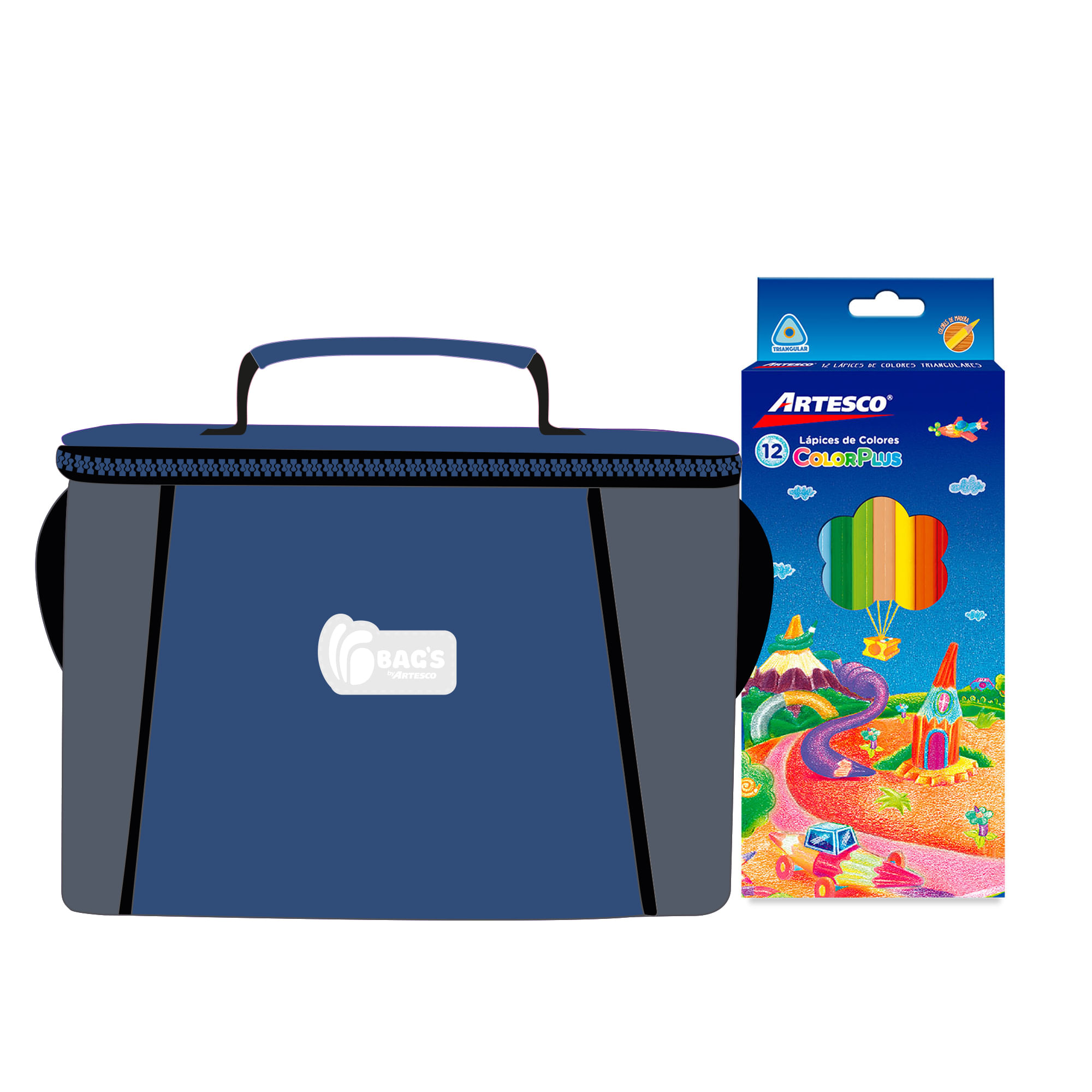 Pack ARTESCO Lonchera Plomo Azul 1 Comp