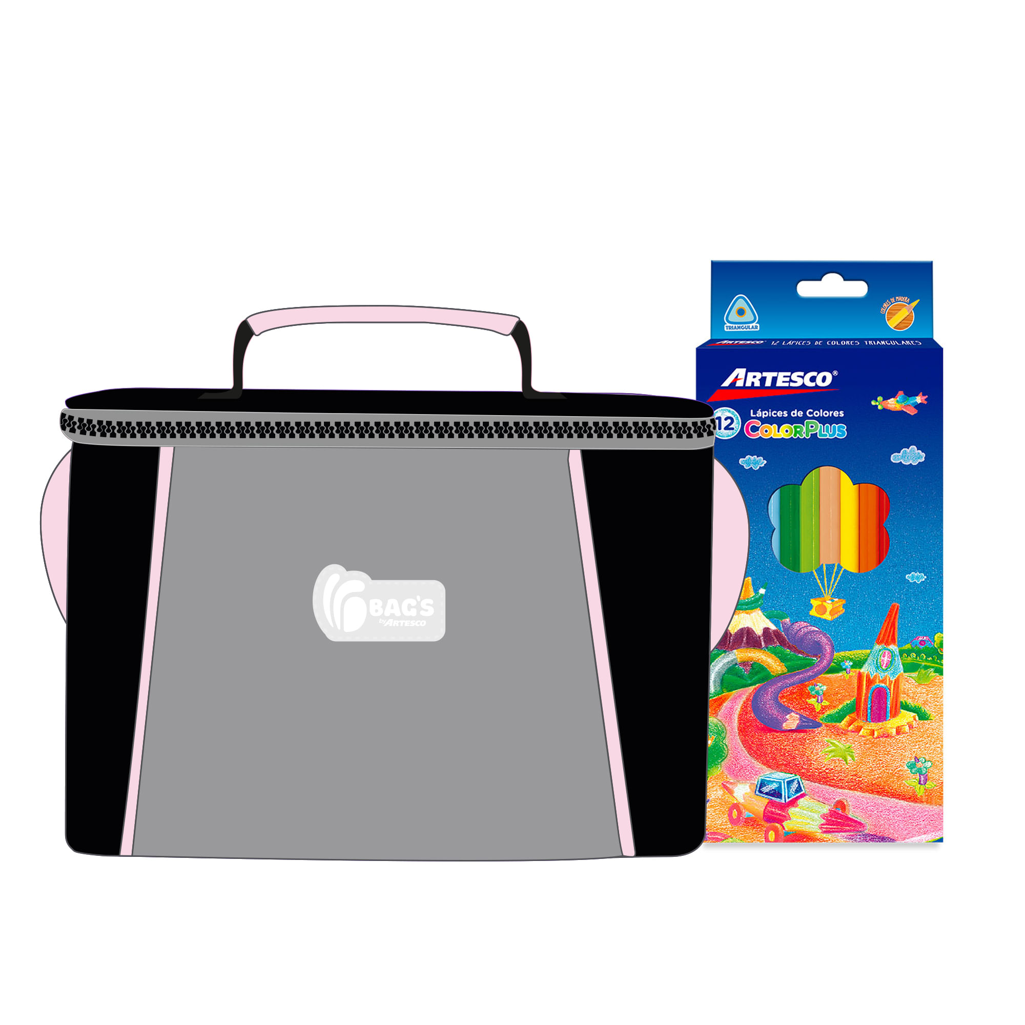 Pack ARTESCO Lonchera Plomo Rosado 1Comp