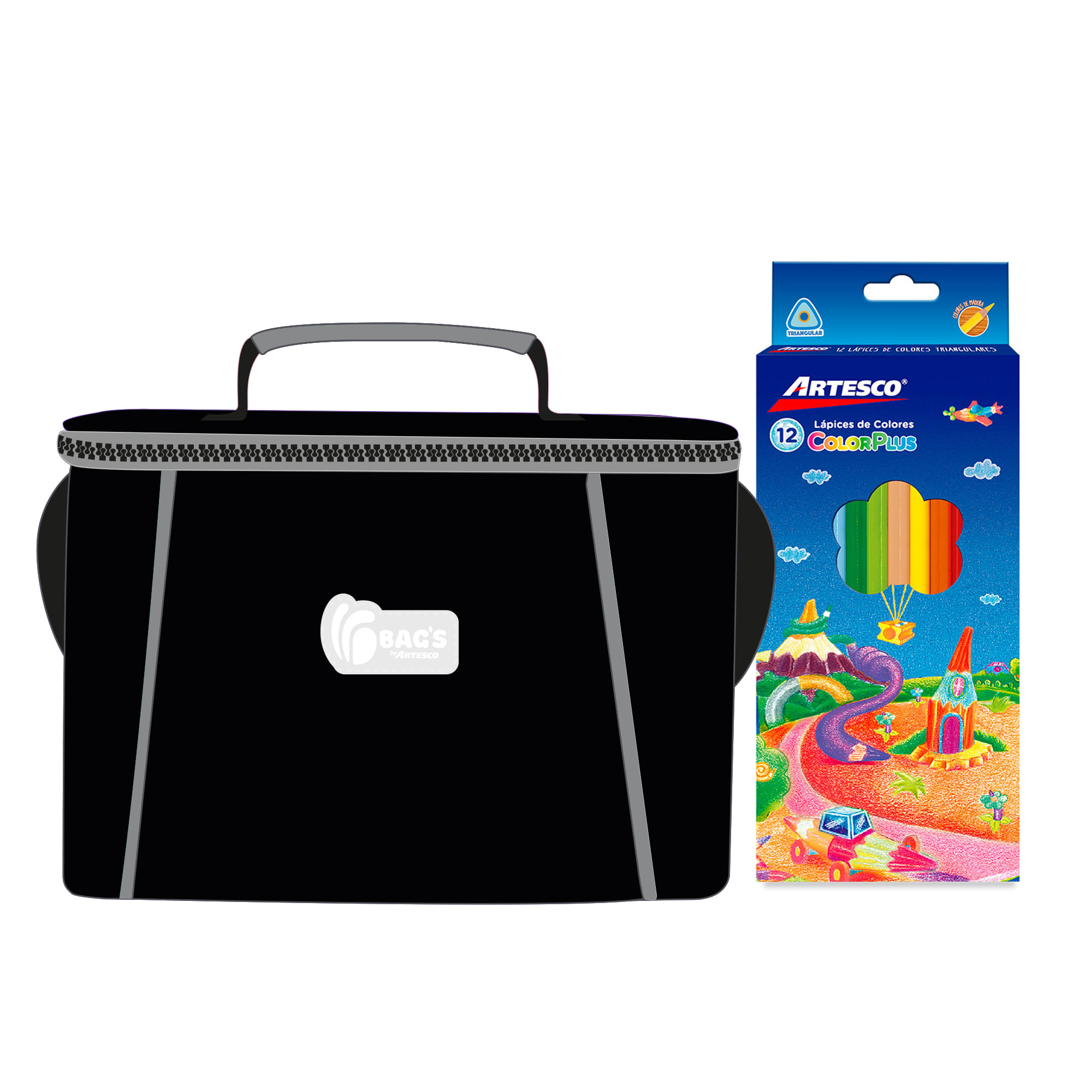 Pack ARTESCO Lonchera Negro Gris 1 Comp