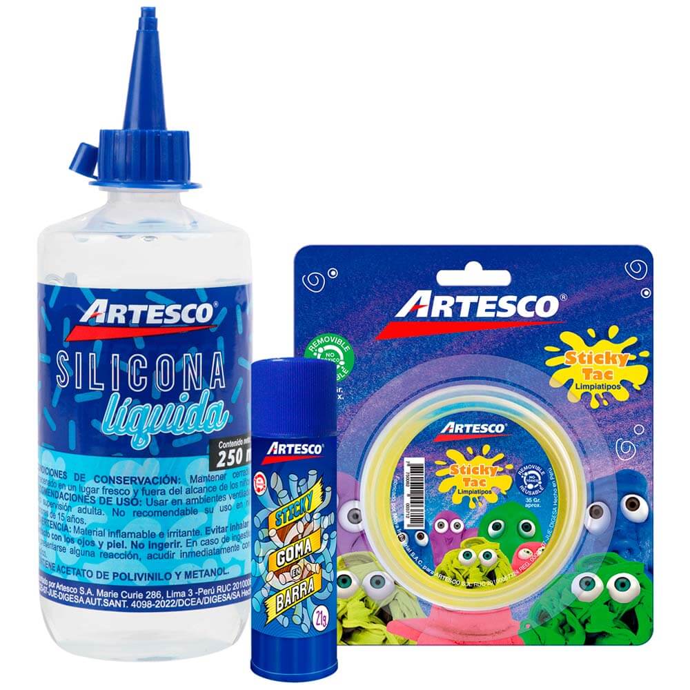 Pack Escolar ARTESCO Primaria Pegamentos + Limpiatipo Paquete 3un