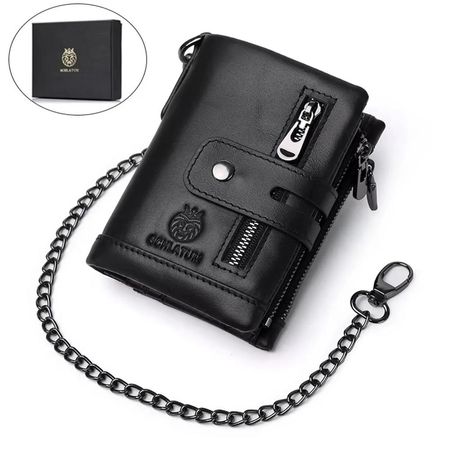 Billetera SCHLATUM Hombre Cuero Genuino y Bloqueo RFID Gran Capacidad - Negro - Talla única