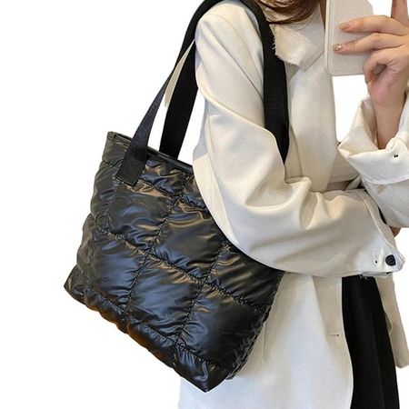 Bolso Tote Bag Negro Hombro Mano Puffer Shopper  Mujer Navidad Genieka