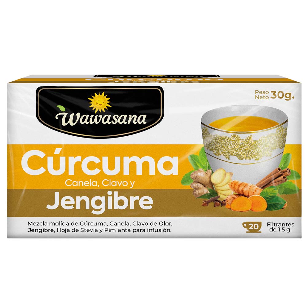 Infusiones Cúrcuma, Canela, Clave y Jengibre WAWASANA Caja 20un