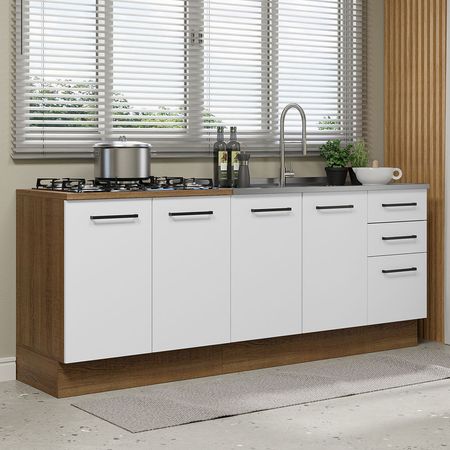 Kit 2 Muebles de Cocina 3 Cajones 4 Puertas Agata 200 cm - Marrón Blanco