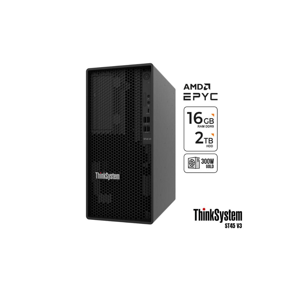 SERVIDOR LENOVO ThinkSystem ST45 V3 AMD EPYC 4124P 16GB DDR5 2TB HDD Fuente 300W Gold